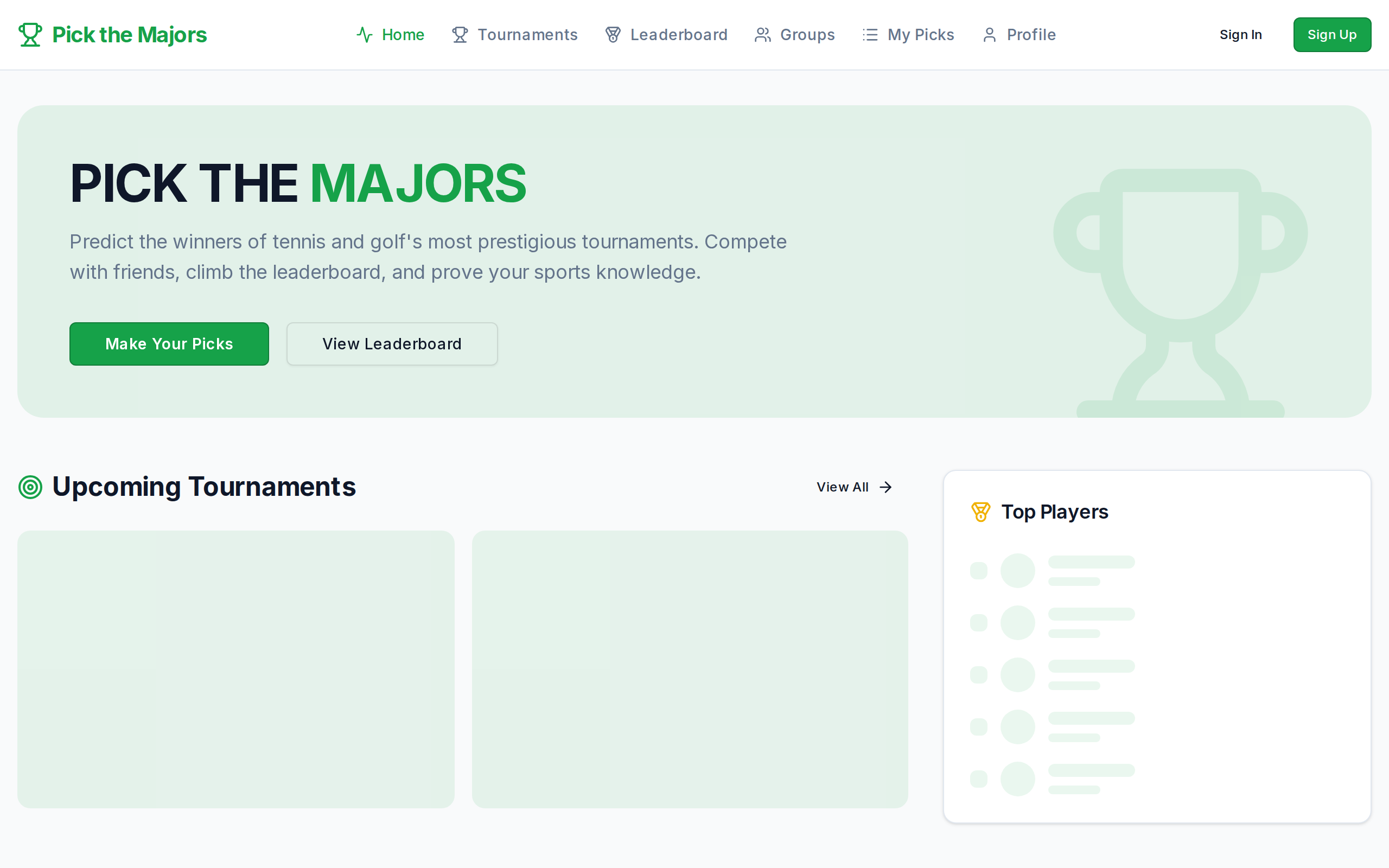 Pick The Majors homepage